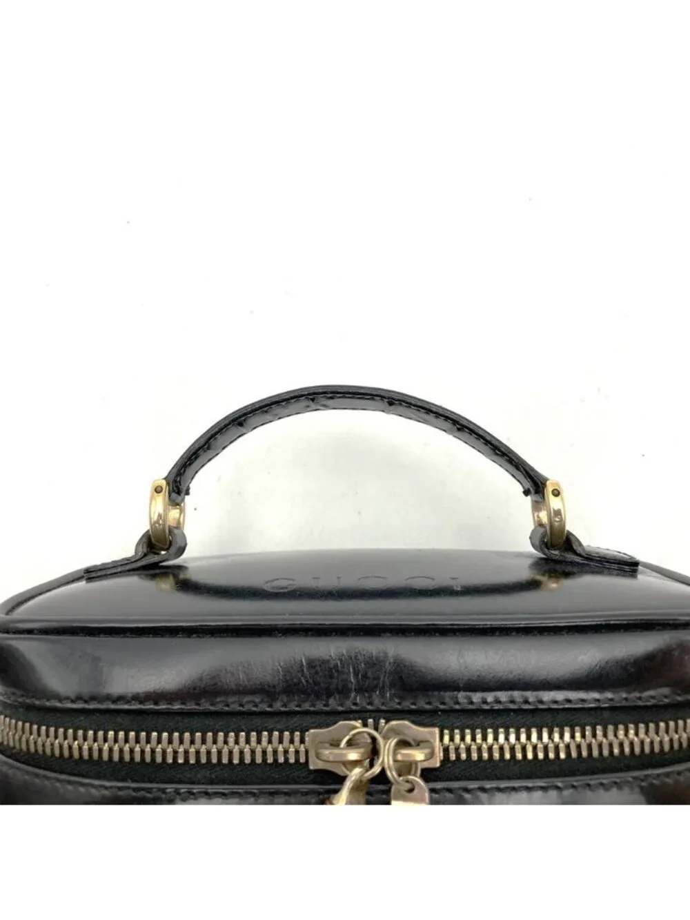 Gucci Bamboo Pouch Inventory Makeup Box Vanity Back Patent Leather Black